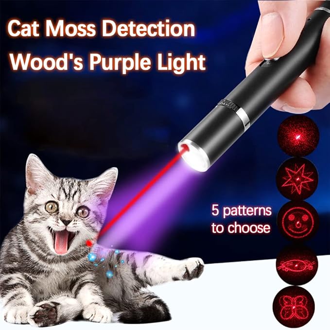2 Pcs Cat Toys Laser Pointer Purple Light Interactive for Indoor Red Light for Dogs Pet Red Dot Remote Control Teaching USB Rechargeable Flashlight(2 Pcs Pack)