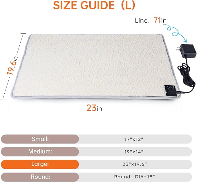 Cat Heating pad Indoor,Temperature Adjustable Kitten Heating pad Newborn with 12VDC Safe Voltage and Machine Washable.（L：23 * 19.6IN）