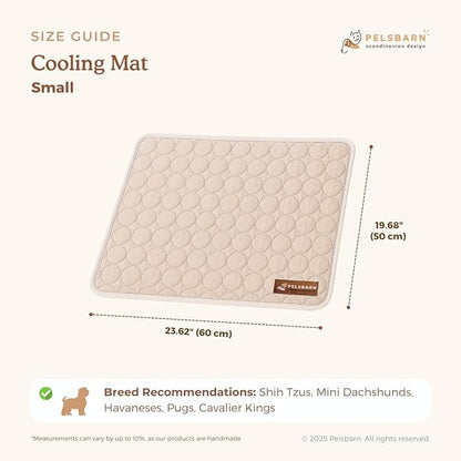 Pelsbarn Dog Cooling Mat- Ice Silk Summer Comfort, Self Cooling, Non-Slip Dog Pad, Durable & Washable, Mat for Small Dogs 18"" x 21"", Support Shelter Dogs with Every Purchase (Beige)