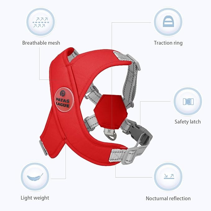 Patas Lague Dog Harness with Leash Set Adjustable Soft Padded Step-in Dog Vest No Choke No Pull Reflective for Small Pets with Poop Bags and Dispenser, Solid and No-chew, Red XS