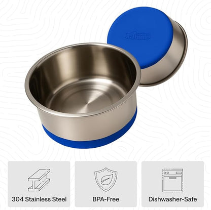 GORILLA GRIP Dog Bowls, Food Grade 304 Stainless Steel, Holds 2 Cups Each (16 fl oz) Food and Water Bowl for Feeding Dogs and Cats, Dishwasher Safe, Rust Resistant, BPA Free Rubber Base Set of 2 Blue
