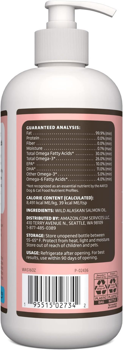 Amazon Basics Wild Alaskan Salmon Oil - Skin and Coat Support, Omega 3 Supplement for Dog and Cat, 16 fl oz (Previouly Wonder Bound)