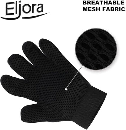 Pet Grooming Glove (Pair) & Dematting Comb Set – Anti-Slip Handle Deshedding Comb+ Gentle Massage Gloves for Dogs & Cats – Removes Loose Hair, Mats & Tangles – Safe, Effective Grooming