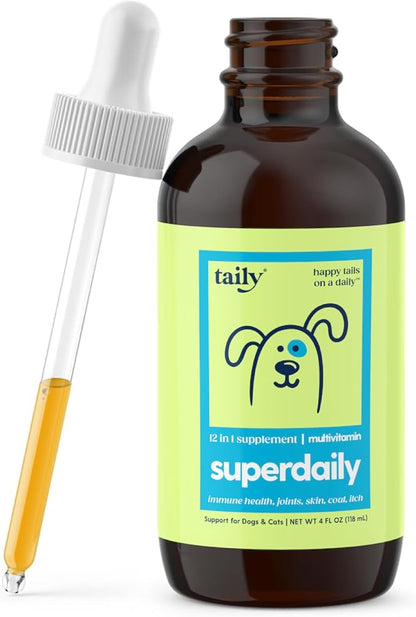 Taily Multivitamin with Liquid Collagen for Dogs and Cats – 12-in-1 Super Daily Formula for Joint, Gut, Allergy, Immune, Skin, Coat, and Urinary Tract Support - Liquid Collagen, Glucosamine for Dogs