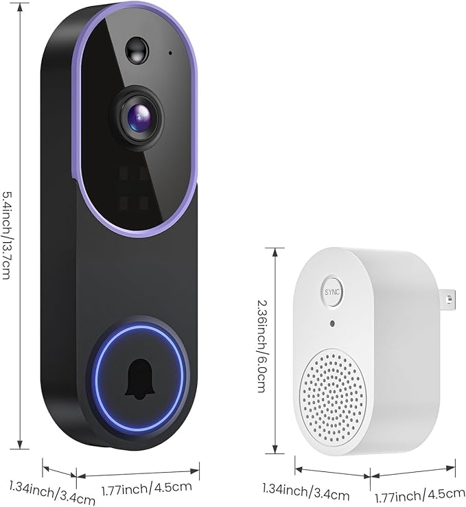 1080P Video Doorbell Camera Wireless, Smart AI Human Detection, 2-Way Audio, Battery Powered, 2.4GHz WiFi, IR Night Vision, Indoor Outdoor, Motion Alert
