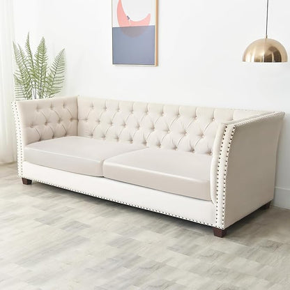 Yates Home PU Leather Couch Sofa Cushion Slipcover Water-Proof Elastic Chair RV Seat Covers Loveseat Slip Cover for Settee Seater Replacement in Living Room（2 Piece Large Sofa Cushion Covers,Ivory