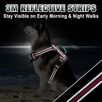 BARKBAY No Pull Dog Harness Large Reflective Dog Harness with Front Clip and Easy Control Handle for Walking Training Running with ID tag Pocket(Pink/Black,M)