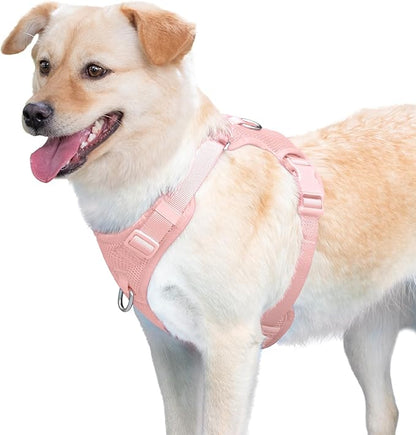 No Pull Dog Harness for Small Medium Large Dogs - Adjustable 2 Layer Mesh Dog Vest with Dual Clip, Escape Proof, Quick Release, Lightweight Breathable Mesh for Walking Hiking (Light Pink,L)