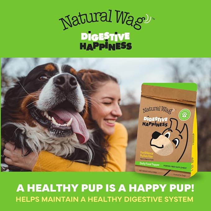 Natural Wag Digestive Happiness 100% All-Natural Psyllium Husk Powder for Dogs - Single Ingredient Fiber Dog Food Topper Mix-in - Aids Regularity and Gut Health, Supports Digestion & Elimination