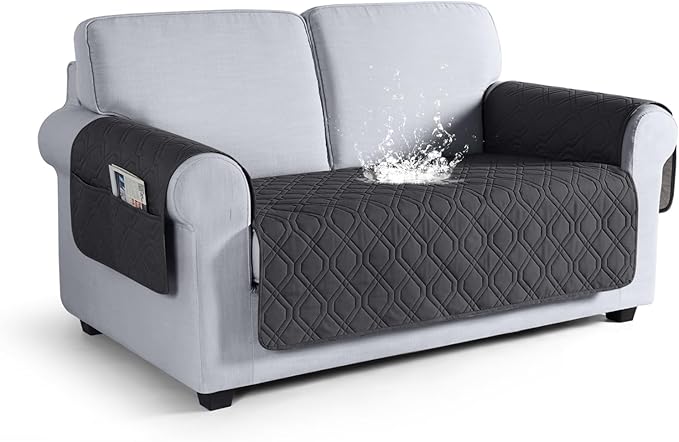 VANSOFY Couch Cover, Waterproof Sofa Covers Washable Slipcover Furniture Protector Couch Seat Covers Non-Slip Couch Cover for Dogs, Pets(Loveseat, Charcoal Gray)