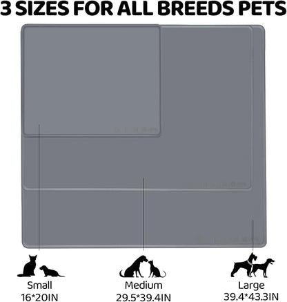 KVK Extra Extra Large Silicone Dog Food Mat 39.4×43.3in and 128oz Silicone Bag Set, Super Size Waterproof Pet Feeding Mat & Container, Non-Slip, Chew-Resistant Floor Protection (Cool Grey&Teal)