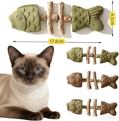 3PCS Cat Dental Toys Health Chew Creative Fishbone Shape Teething with Catnip Fix Your Cat’s Health Natural Wooden Teeth Cleaning Stick Multi Flavor Options Durable Feline Tooth Care Tool