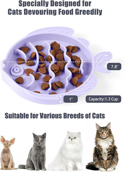 Coomazy 2-in-1 Silicone Slow Feeder Dog Cat Bowls, Lick Mat Interactive Puzzle Toy for Pets Dry/Wet Food Training, Keeps Dogs Cats Busy, Prevents Puppy Kitty Overeating (Purple, 1.2 Cup)