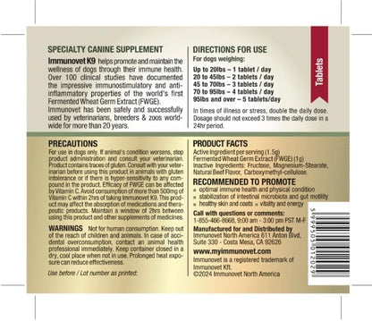 Plant Based Dog Supplement Tablets | Bio-Active Canine Nutritional Supplements Immune & GI Health Support | Veterinary Supplements Natural Fermented Wheat Germ Extract (FWGE) (Tablets)