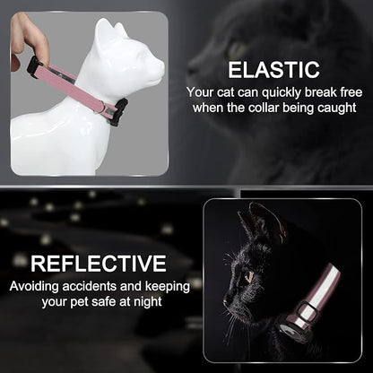 Reflective AirTag Cat Collar, Integrated Cat Tracker Collar with Air Tag Holder and Bell, Safety Elastic Band Cat GPS Collars for Girl Boy Cats, Kittens and Puppies (Pink, S)