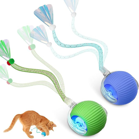 Interactive Cat Toys for Indoor Cats, Automatic Kitten Toys for Bored Indoor Adult Cats, Smart Kitten Rolling Ball Moving Balls Toy, Rechargeable Dog Cat Ball for Enrichment Exercise (Green+Blue)