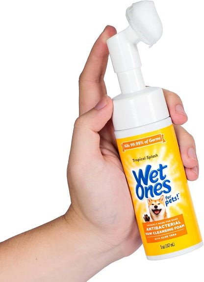 Wet Ones for Pets Antibacterial Dog Paw Cleaner with Built-in Brush, Foaming No-Rinse Formula for Cleaning Dirty Paws After Walks, Gentle Everyday Paw Wash for Dogs, 5 Oz - 2 Pack