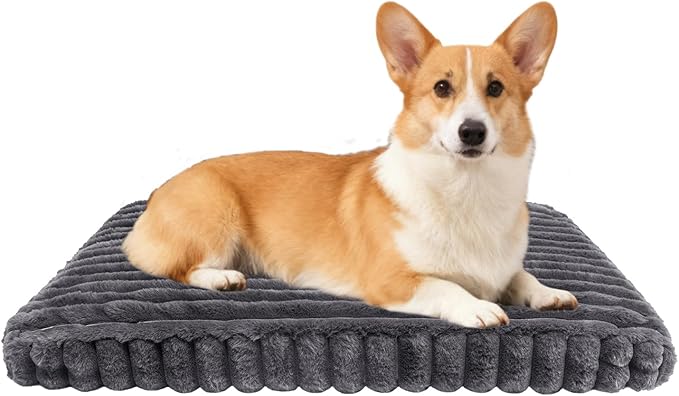 Dog Beds Flat Dog Crate Bed Waterproof for Meduim Large Dogs with Plush Removable Washable Cover Anti Slip Bottom for Indoor, Grey, 28.7"x20.8"