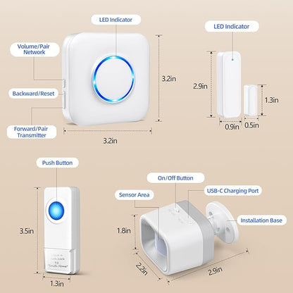 WiFi Motion Sensor, Smart Motion Detector Kit with Phone App Alerts, Includes Gateway Hub, PIR Motion Sensor, Doorbell Button, Door Sensor, DIY Burglar Alarm for Home Business Apartment (Only 2.4GHz)