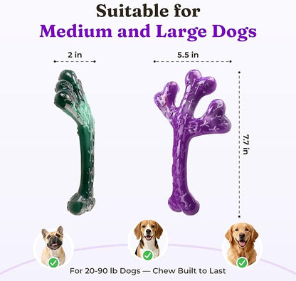 Frienhund Indestructible Tough Dog Toys for Aggressive Chewers - 2 Pack Beef and Bacon Flavored Chew Bone for Large Dogs 20-90 lbs, Long Lasting & Keep Them Busy (XL Cactus) Dark Purple & Dark Green