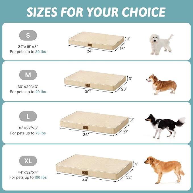 COZY KISS Cooling Dog Bed for Crate, Waterproof Orthopedic Dog Crate Mat with Removable Washable Cover, Egg Crate Foam Support Dog Bed, 36x27x3 Inch,Beige