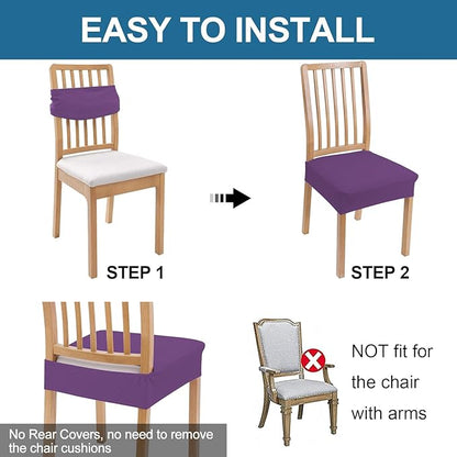 Smiry Waterproof Seat Covers for Dining Room Chairs Set of 2, Stretch Jacquard Removable Washable Chair Seat Slipcovers Protector, No Rear Covers, Purple
