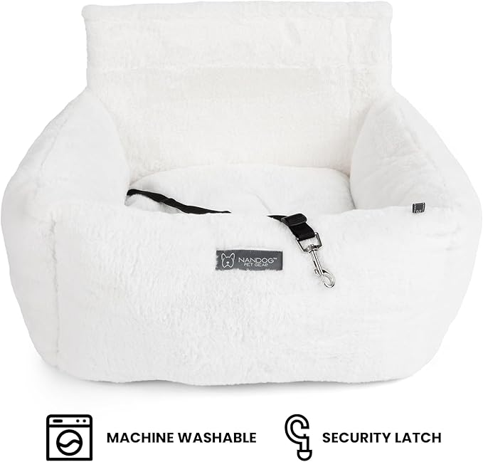 NANDOG Medium Cloud Car Seat in Pearl White - Ultra Plush Fabric Secure & Modern Design - Perfect for Small/Medium Dogs & Cats