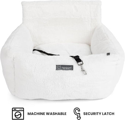 NANDOG Medium Cloud Car Seat in Pearl White - Ultra Plush Fabric Secure & Modern Design - Perfect for Small/Medium Dogs & Cats
