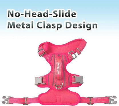 BARKBAY No Pull Dog Harness 3 Buckles Large Reflective Dog Harness with Front Clip and Easy Control Handle for Walking Training Running with ID tag Pocket(Pink,L)