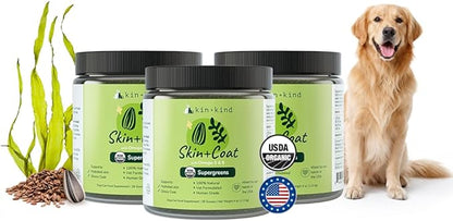 kin+kind Skin and Coat Supplement for Dogs & Cats – Natural Vitamin Supplements with Organic Ingredients for Shiny Fur, Moisturized Skin & Overall Pet Wellness – Dog Essentials & Cat Essentials 3x4 oz