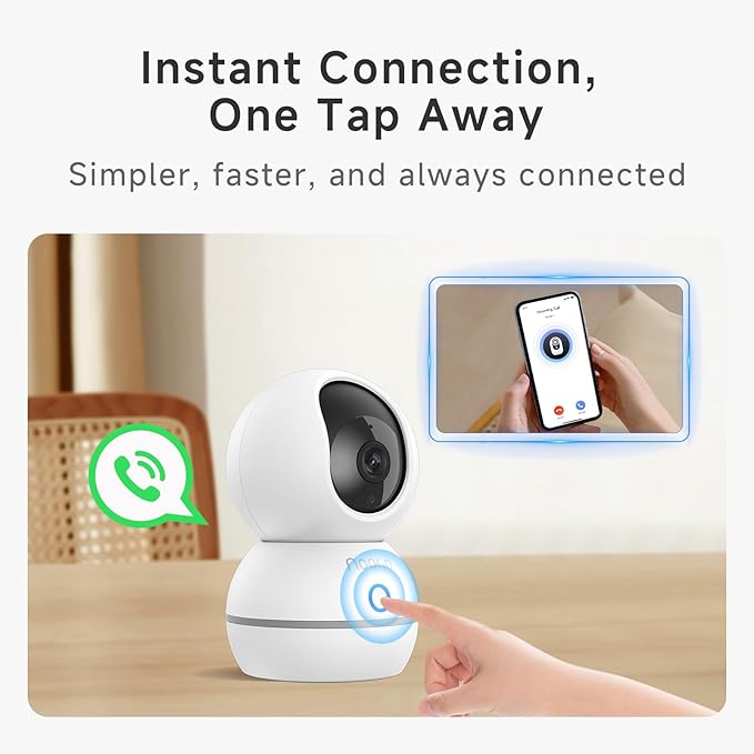 Noorio Security Camera Indoor, 4MP UHD Pet/Dog Camera 360-Degree for Home Security, One-Touch Call, Auto Motion Tracking, Night Vision, 2.4G Only