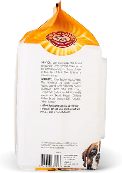 Arm & Hammer for Pets Heavy Duty Multipurpose Dog Wipes, Paw and Butt Wipes for Dogs to Help Clean Deodorize and Freshen Coat and Skin Between Baths, Mango Scent, 100 Count - 6 Pack
