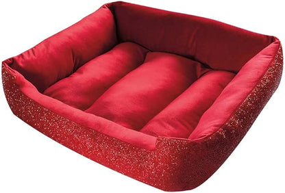 Sparkles Home Pet Bed, Sparkling Rhinestones, Soft, Comfortable Velvet, for Lounging Dogs, Cats, Pets, Red, Large, Sold Individually