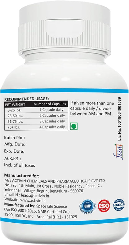 Quercetin with Bromelain Pet Supplement, 100 Capsules, Immune Health Support, Allergy Relief, Itchy Skin Relief for Dogs and Cats