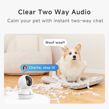 Noorio 2K Wired Security Camera Indoor, Pan/Tilt Pet Camera with Speaker, One Touch Call Dog Cam, Plug-in 24/7 SD&Cloud Storage, Night Vision, 2.4G WiFi Only, 2Pcs