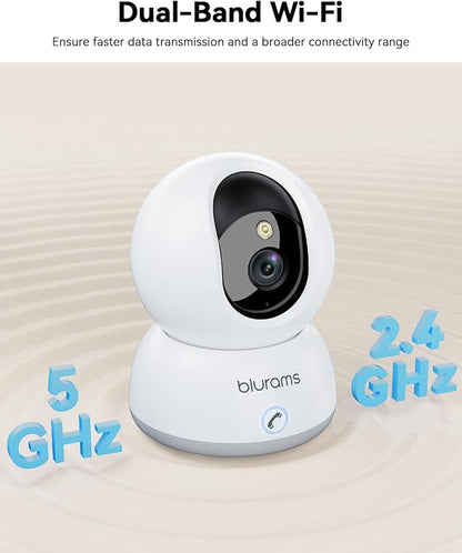 blurams 5G Indoor Camera, 2K Nanny Cam, 360° PTZ Pet Camera with Phone App, One-Touch Call, Color/IR Night Vision, Dual-Band Wi-Fi, Motion Tracking, Compatible with Alexa(2Pack)