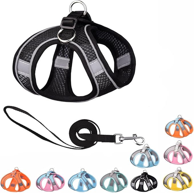 Black Dog Harness for Medium Dogs, No-Pull Dog Harness with Leash for Easy Walk, Breathable Mesh Reflective Dog Vest for Small Medium Breed Pet Dogs, M