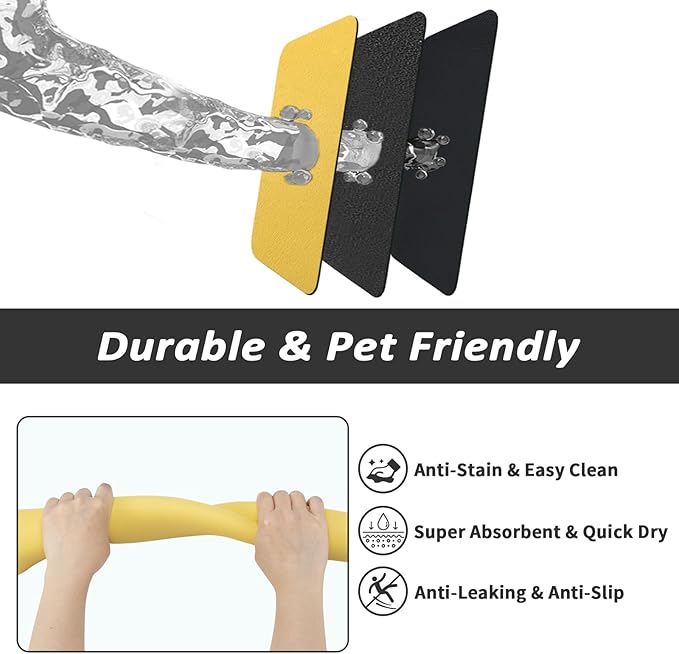 HotLive Dog Food Mat - Absorbent Cat Mat for Food and Water, No Stains Pet Feeding Bowl Mat, Easy to Clean Pet Placemats, Quick Dry Dog Water Dispenser Mat for Messy Drinkers | Yellow 18"x34"