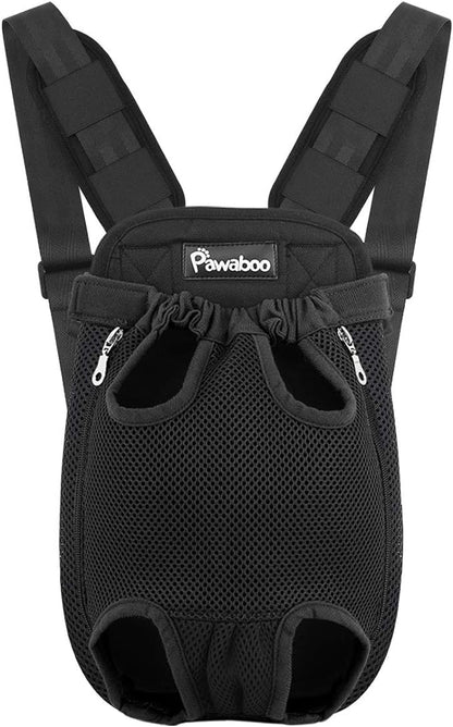 Pawaboo Pet Carrier Backpack, Adjustable Pet Front Cat Dog Carrier Backpack Travel Bag, Legs Out, Easy-Fit for Traveling Hiking Camping for Small Medium Dogs Cats Puppies 5-8lbs, Medium, Black