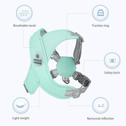 Patas Lague Dog Harness with Leash Set Adjustable Soft Padded Step-in Dog Vest No Choke No Pull Reflective for Small Medium Pets with Poop Bags and Dispenser, Solid and No-chew, Green M