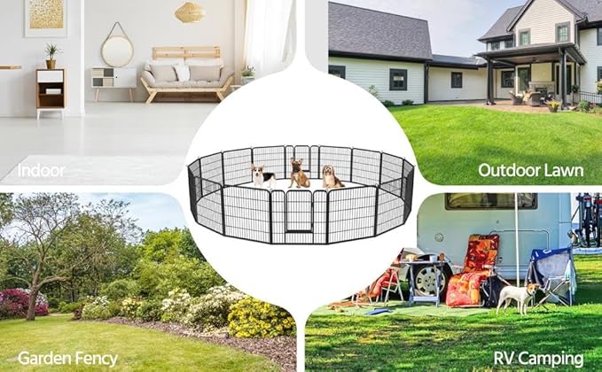 Yaheetech Wide Panel Dog Playpen, 16 Panels 32 inch High Pet Pen with Gate, Portable Indoor Outdoor Fence for Medium/Large Breed Dogs