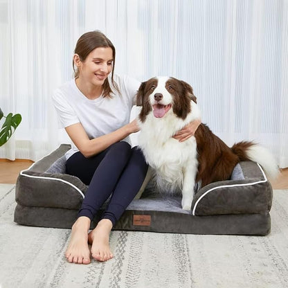 Comfort Expression Orthopedic Dog Bed for Extra Large Dogs 53x42 Inch, Waterproof Egg Crate Foam XXL Pet Bed with Removable Bolsters, Dog Couch with Washable Cover & Non-Slip Bottom, Dark Green