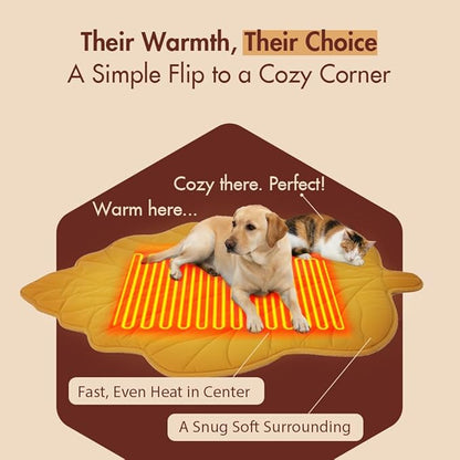 Vagascape Extra Large Dog Heating Pad Waterproof Electric Heated Cat Beds for Indoor Outdoor, Adjustable Temperature, Washable Yellow Leaf Shaped Cat Heating Pad Non Slip Bottom(47"X36")
