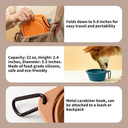 Collapsible Travel Pet Bowl with Carabiner for Dogs and Cats, Portable Silicone Pet Bowl for Waking, Hiking and Traveling (Neon Green)