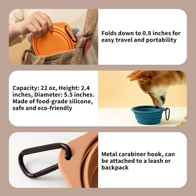 Collapsible Travel Pet Bowl with Carabiner for Dogs and Cats, Portable Silicone Pet Bowl for Waking, Hiking and Traveling (Red)