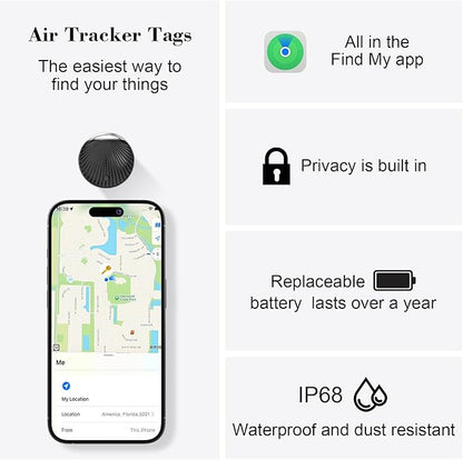 Air Tracker Tags-4 Pack, [MFi Certified] Smart Tag, Pet Bluetooth Tracker for Apple Find My, IP68 Waterproof,Replaceable Battery, Key Finder and Item Locator for Keys, Luggage, Pets, Wallet (iOS Only)