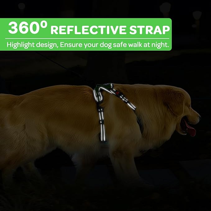FURRYFECTION Plaid Dog Harness for Large Dogs, Reflective No Pull Adjustable Pet Vest with Front Clip, Leash, Easy Control Handle and Seat Belt, Green, XL