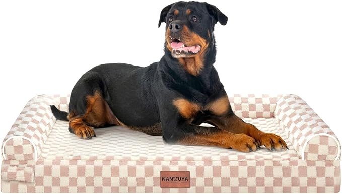 Large Dog Bed Orthopedic Washable: Beds Bolster XXL Bed Big XLarge Dogs Egg Crate Foam Sofa Couch Waterproof Removable Cover - Pink Grid