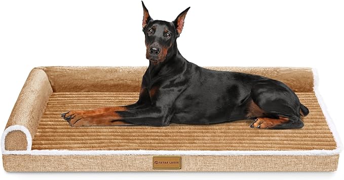 Patas Lague Orthopedic Jumbo Dog Bed Large Sized Dog 56''X40'', Waterproof Comfortable L Bolster Jumbo Non-Slip Soft Warm Pet Crate Bed Sleep Sofa mat with Removable Washable Cover, Brown
