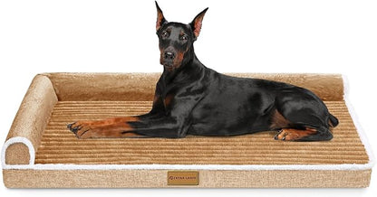 Patas Lague Orthopedic Jumbo Dog Bed Large Sized Dog 56''X40'', Waterproof Comfortable L Bolster Jumbo Non-Slip Soft Warm Pet Crate Bed Sleep Sofa mat with Removable Washable Cover, Brown